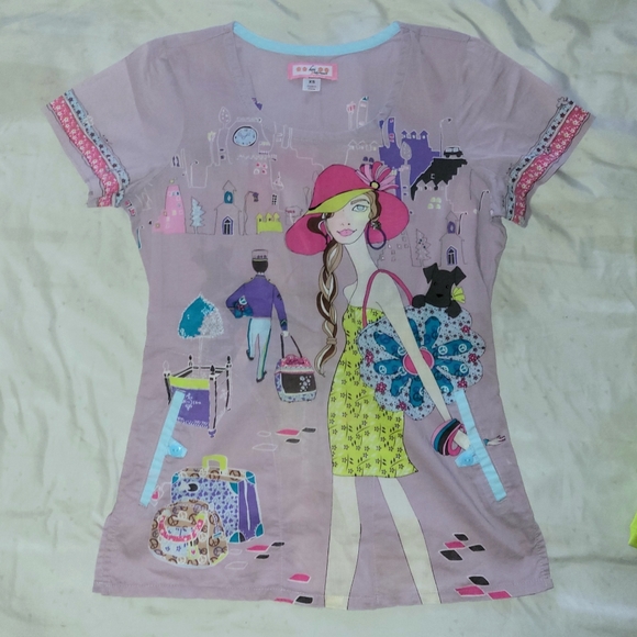 Koi Scrub Top with a Shopping Girl size XSmall